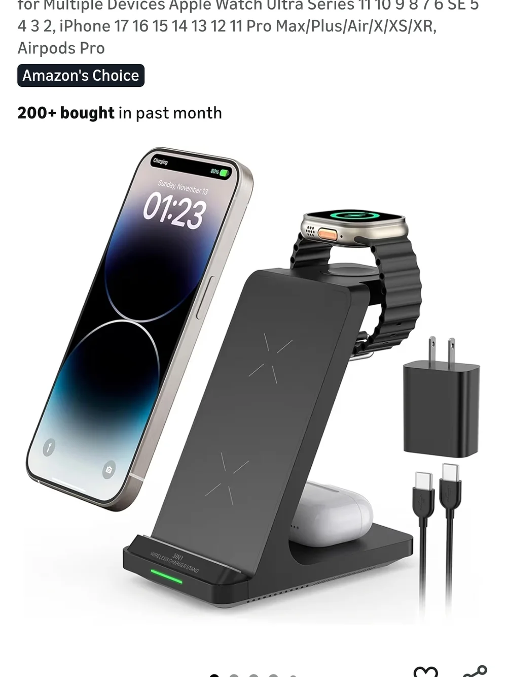 3-IN-1 Wireless Charger Stand - Black